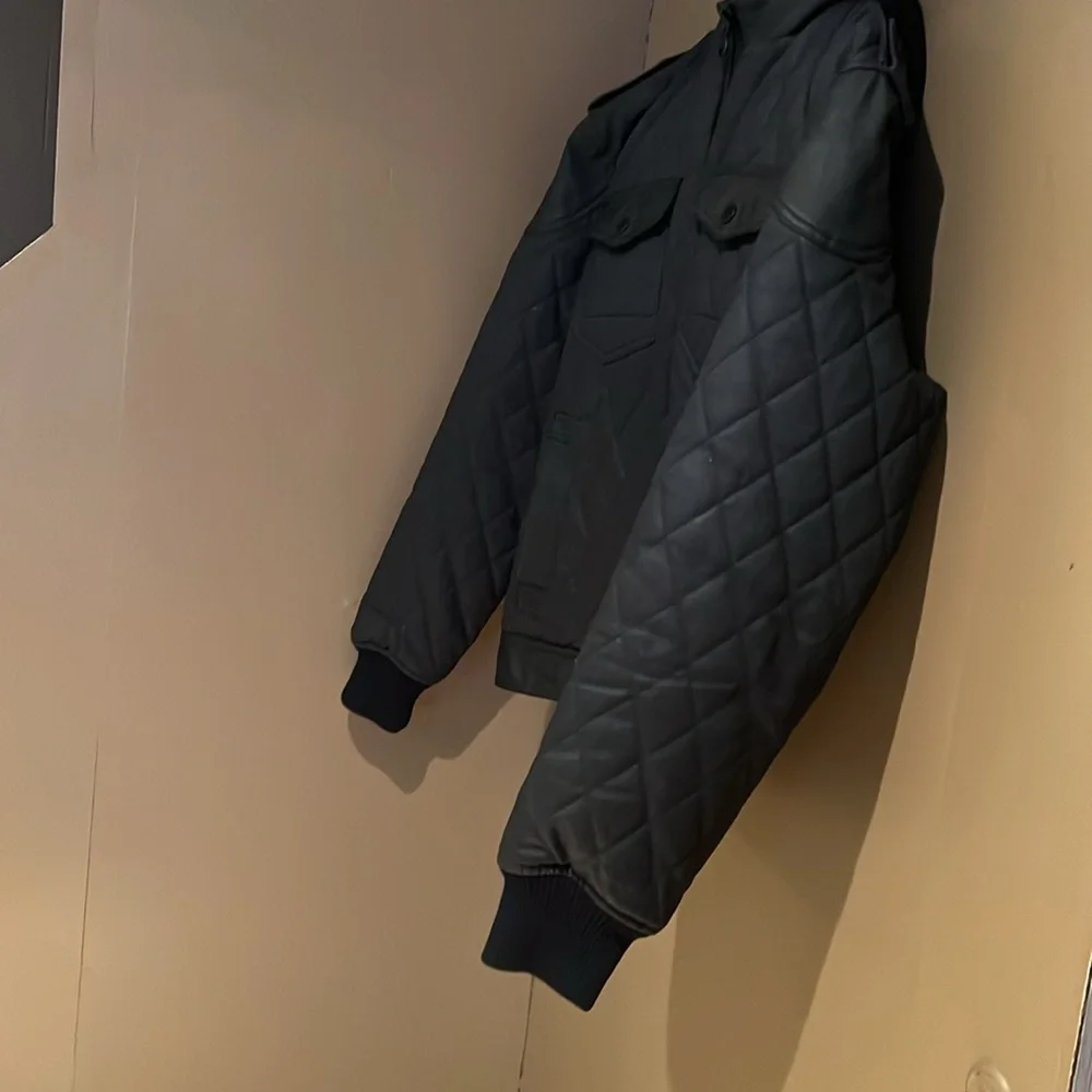 American Rag Men's Quilted Hooded Black Moto Jacket Sz L